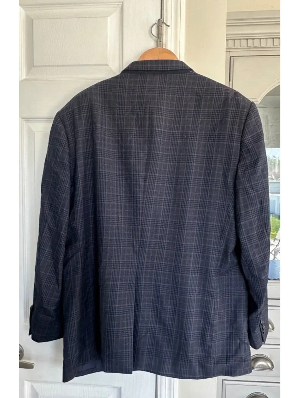 Brooks Brothers Madison Blazer Mens 46R Sport Coat REDA Plaid Check Gray Blue